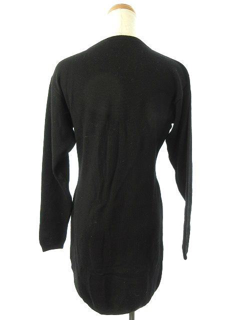 ラコステ Lacoste ワンピース ニット ひざ丈 長袖 Vネック ワンポイント ウール 40 黒 ブラック Su34 レディース 1 ベクトルパーク