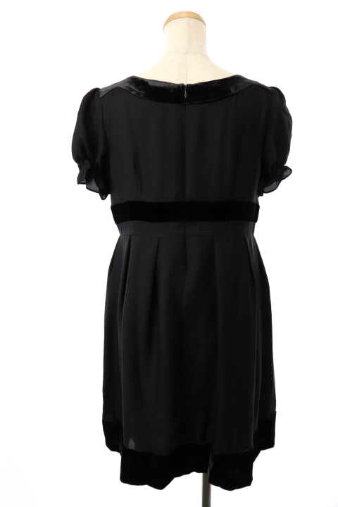 ジルスチュアート Jill Stuart ワンピース ひざ丈 フレア ギャザー タック ベロア パフスリーブ 半袖 2 黒 ブラック M2n32 レディース 1 ベクトルパーク