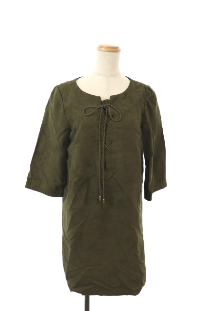 ロペピクニック Rope Picnic ワンピース ラウンドネック ひざ丈 レースアップ スエード 七分袖 38 緑 グリーン Mk レディース 1 ベクトルパーク