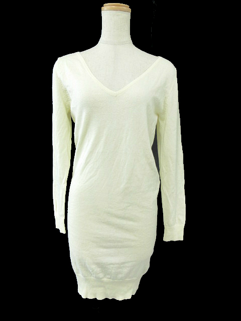 ポール ジョー Paul Joe Sister ワンピース ニット Vネック ひざ丈 リボン アンゴラ混 裏地なし 長袖 1 白 ホワイト M3o レディース 1 ベクトルパーク