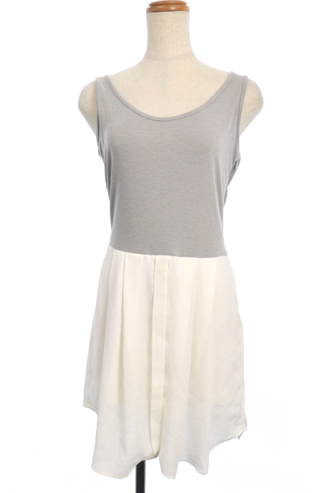 フレイアイディー Fray I D ワンピース ひざ丈 フレア 切替 タンクトップ Uネック フライフロント シースルー ノースリーブ 0 グレー 白 ホワイト M2n30 レディース 1 ベクトルパーク