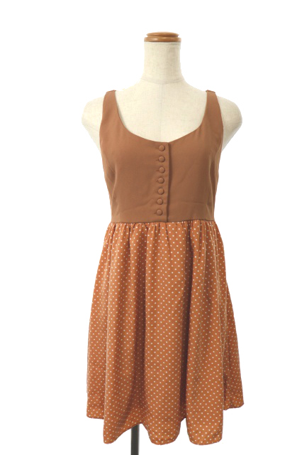 ダズリン Dazzlin ワンピース ミニ ドット ギャザー ノースリーブ ジップアップ S 茶 ブラウン Ks レディース 1 ベクトルパーク