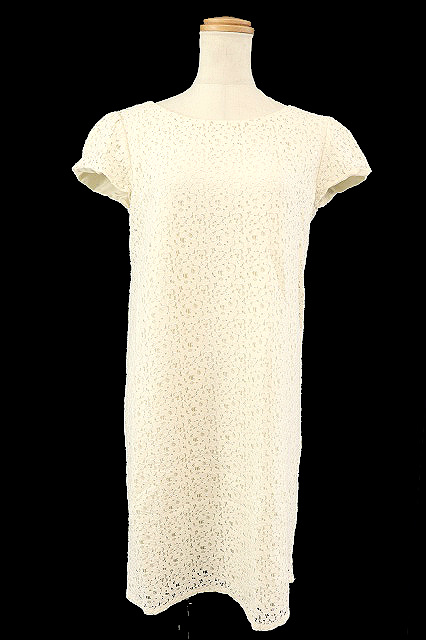 フレディ Fredy Couleur ワンピース ボートネック ロング ミモレ 総柄 総レース 総裏地 半袖 38 白 ホワイト M3o レディース 1 ベクトルパーク