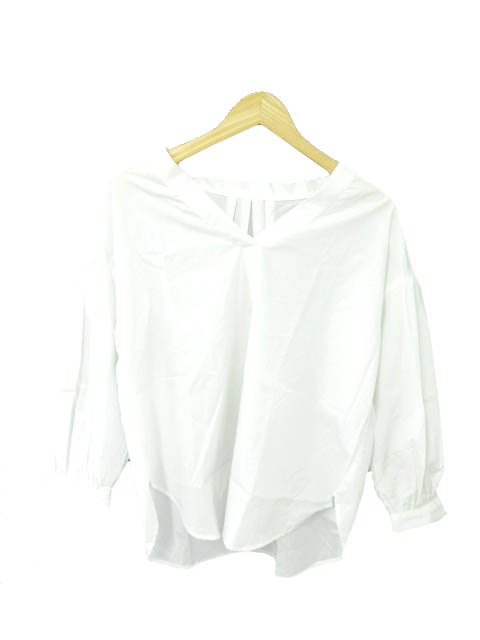 アースミュージック エコロジー Earth Music Ecology プレミアム レーベル Premium Label シャツ ブラウス 長袖 パフスリーブ Vネック F 白 ホワイト Si15 レディース 1 ベクトルパーク