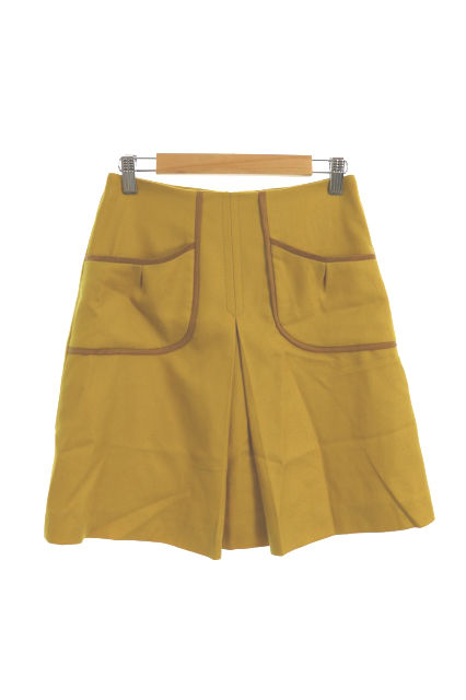 クローラ crolla スカート 台形 ミニ ウール タック 無地 36 黄色