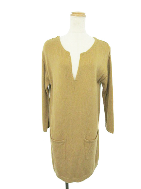 ジャーナルスタンダード レリューム Journal Standard Relume ワンピース ひざ丈 スリットネック Aライン 裏地なし ニット ウール混 長袖 茶色 ブラウン Yk27 レディース 1 ベクトルパーク