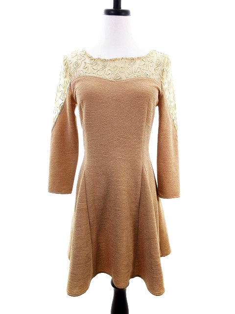 ラグナムーン Lagunamoon ワンピース ミニ 七分袖 切替 レース F 茶 ブラウン M2 レディース 192 ベクトルパーク