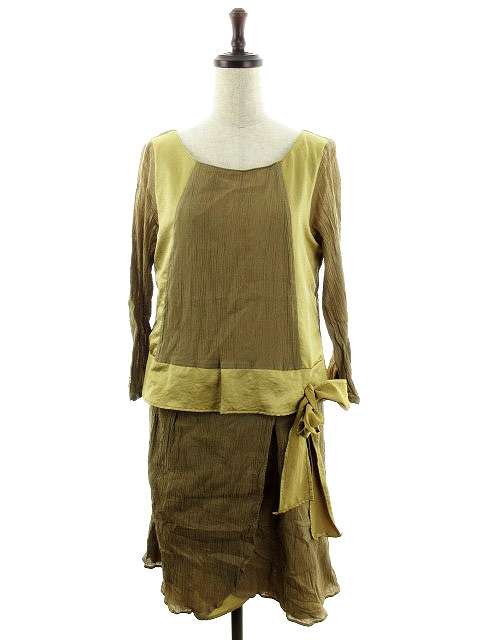 ミスティック Mystic ワンピース ひざ丈 七分袖 切替 F 茶 ブラウン M1 レディース 192 ベクトルパーク