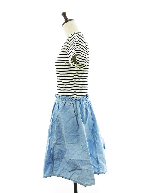 ページボーイ Page Boy ワンピース ひざ丈 半袖 切替 デニム調 ボーダー M 白 ホワイト Ck レディース 192 ベクトルパーク