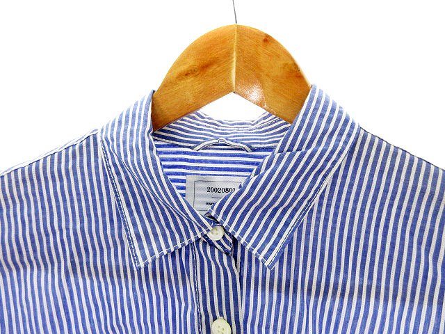 プラステ PLST シャツ 長袖 麻混 リネン混 ストライプ 2 青