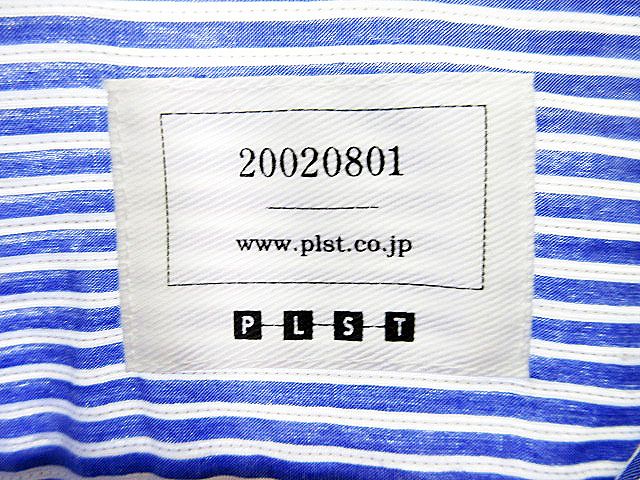 プラステ PLST シャツ 長袖 麻混 リネン混 ストライプ 2 青