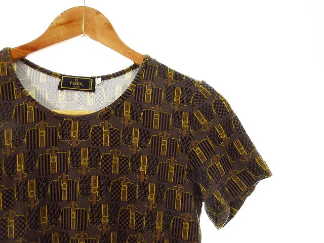 フェンディ FENDI Tシャツ カットソー 半袖 総柄 44 茶 ブラウン /CK 