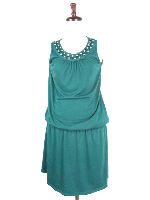 イマージュ Image ワンピース ひざ丈 ノースリーブ ビジュー S 緑 グリーン M1 レディース 192 ベクトルパーク