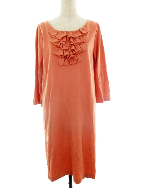 グリーンレーベルリラクシング ユナイテッドアローズ Green Label Relaxing ワンピース ひざ丈 七分袖 フリル 無地 オレンジ M2 レディース 192 ベクトルパーク