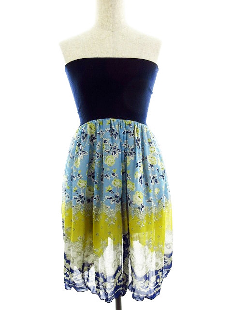 ルージュヴィフ Rouge Vif ワンピース ミニ チューブトップ 総柄 青 ブルー M2 レディース 192 ベクトルパーク