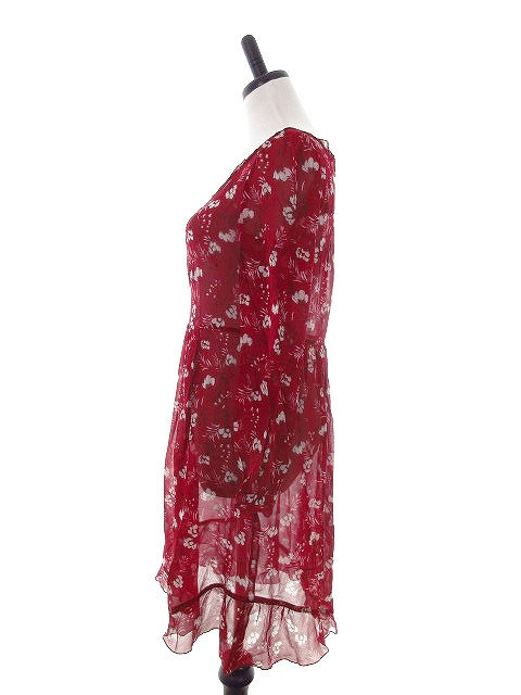 シンゾーン Shinzone マイダルタニアン My D Artagnan ワンピース ひざ丈 長袖 シースルー シルク 花柄 38 赤 レッド Ck レディース 192 ベクトルパーク