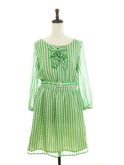 ナチュラルビューティーベーシック Natural Beauty Basic ワンピース ひざ丈 七分袖 総柄 S 緑 グリーン Ck レディース 192 ベクトルパーク