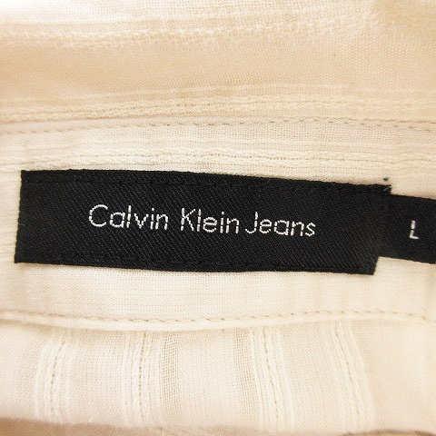 カルバンクラインジーンズ Calvin Klein Jeans ワンピース シャツワンピ ひざ丈 長袖 ストライプ L ベージュ /CK レディース カルバンクラインジーンズ Calvin Klein Jeans ワンピース シャツワンピ ひざ丈 長袖 ストライプ L ベージュ /CK レディース