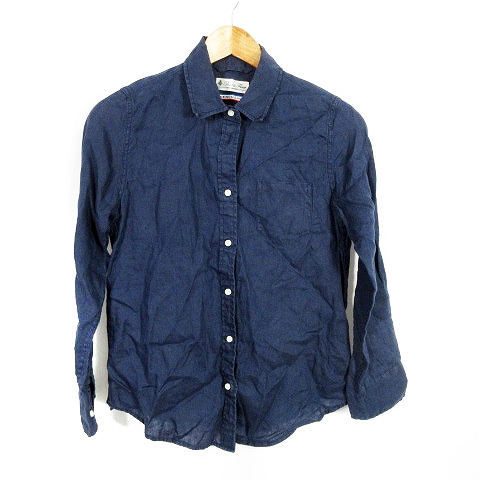 ナノユニバース Nano Universe The 1st Floor シャツ 長袖 麻 リネン 無地 36 紺 ネイビー Mo レディース 192 ベクトルパーク