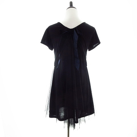 ジュエティ Jouetie ワンピース ミニ 半袖 切替 チュール プリント M 黒 ブラック Mo レディース 192 ベクトルパーク