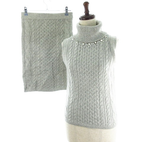 レディ Rady セットアップ 上下 カットソー ノースリーブ タートルネック スカート ひざ丈 ビジュー ニット F グレー M1 レディース 192 ベクトルパーク
