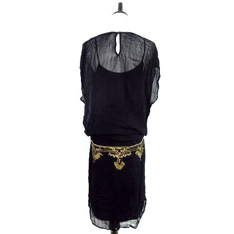 アメリカンラグシー American Rag Cie ナバアサナ Navasana ワンピース ひざ丈 半袖 シースルー 刺繍 F 黒 ブラック Mo レディース 192 ベクトルパーク