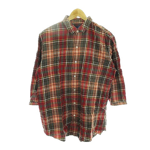 ビームス Beams シャツ 七分袖 チェック L 赤 レッド Ck メンズ 192 ベクトルパーク