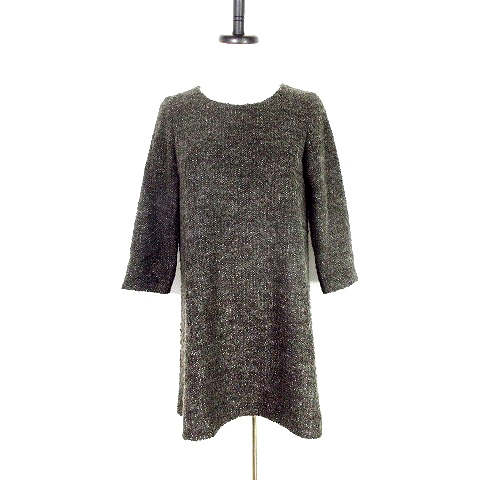 ブラーミン Brahmin ワンピース ミニ 七分袖 切替 総柄 38 グレー Mo レディース 192 ベクトルパーク