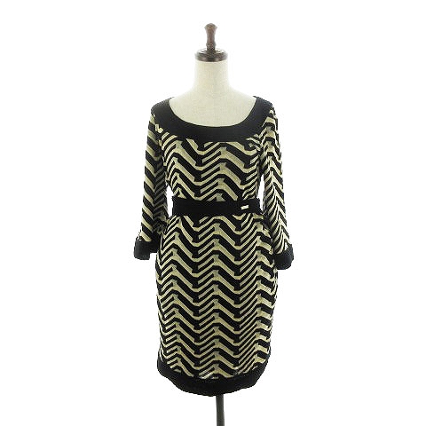 エポカ Epoca ワンピース ひざ丈 七分袖 ニット ウール 総柄 40 黒 ブラック Ck レディース 192 ベクトルパーク