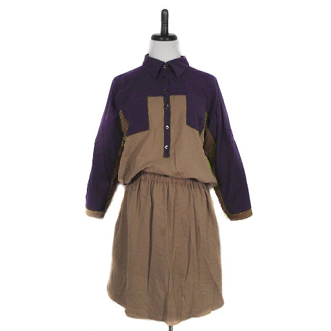 マリエル マキュリア Muriel Mercuria ワンピース シャツワンピ ひざ丈 長袖 切替 バイカラー 38 茶 ブラウン Ck レディース 192 ベクトルパーク