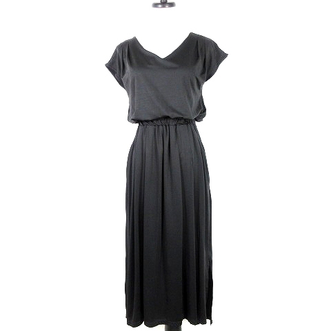 アンデミュウ Andemiu ワンピース ロング 半袖 Vネック 薄手 無地 F 黒 ブラック Mo レディース 192 ベクトルパーク