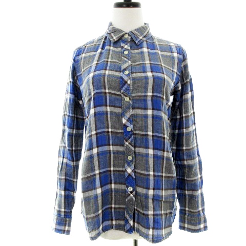 ヴィンテージ Vintage シャツ カットソー 長袖 ステンカラー 薄手 コットン チェック 1 青 ブルー トップス Mo レディース 192 ベクトルパーク