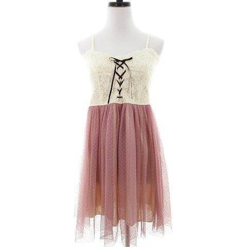 未使用品 オリーブデオリーブ Olive Des Olive ワンピース キャミワンピ ミニ 薄手 コットン 切替 チュール レースアップ 総レース F アイボリー ピンク Mo レディース 192 ベクトルパーク