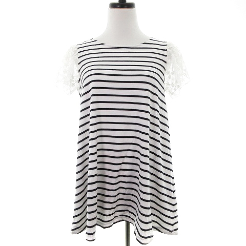 サロン Salon ピクシーハート Pixie Heart ワンピース チュニック 半袖 クルーネック 切替 レース ボーダー 黒 白 ブラック ホワイト Mo レディース 192 ベクトルパーク