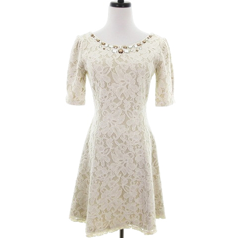 レディ Rady ワンピース ミニ 半袖 フレア クルーネック 総レース ビジュー S ベージュ Mo レディース 192 ベクトルパーク