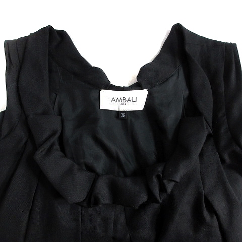 アンバリ Ambali ワンピース ひざ丈 ノースリーブ クルーネック 薄手 リボン ウール 無地 36 黒 ブラック Mo レディース 192 ベクトルパーク