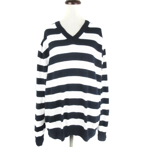 ドレステリア Dressterior ルティロワドゥ Le Tiroir De ニット カットソー 長袖 Vネック 厚手 コットン ボーダー M 紺 ネイビー トップス Mm レディース 192 ベクトルパーク