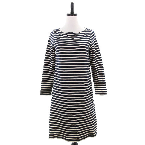 ニーム Nimes ワンピース ひざ丈 長袖 ボートネック コットン ボーダー 紺 白 ネイビー ホワイト Ck レディース 192 ベクトルパーク