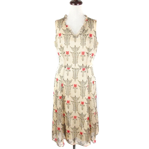 エムケー ミッシェルクラン Mk Michel Klein ワンピース ひざ丈 ノースリーブ Vネック 薄手 総柄 38 ベージュ Nf レディース 192 ベクトルパーク