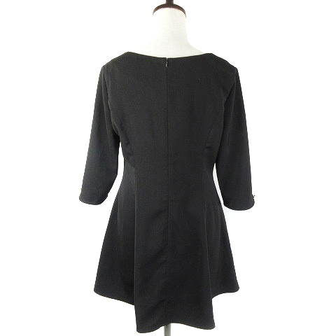 ミシェルマカロン Michell Macaron ワンピース ミニ フレア 五分袖 スクエアネック 厚手 バックファスナー 無地 S 黒 ブラック Nf レディース 192 ベクトルパーク