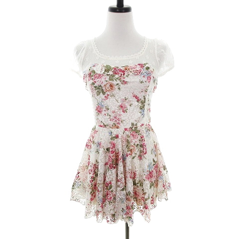 リズリサ Liz Lisa ワンピース チュニック 半袖 クルーネック 切替 チュール 花柄 白 ピンク ホワイト トップス Mo レディース 192 ベクトルパーク
