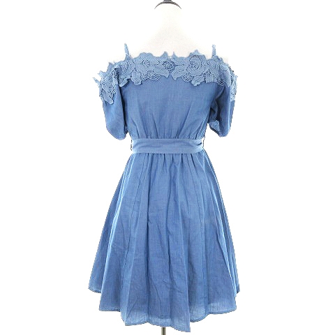 ティティー コー Titty Co ワンピース ミニ 半袖 オフショルダー 2way 薄手 レース リボン 無地 S 青 ブルー Mo レディース 192 ベクトルパーク