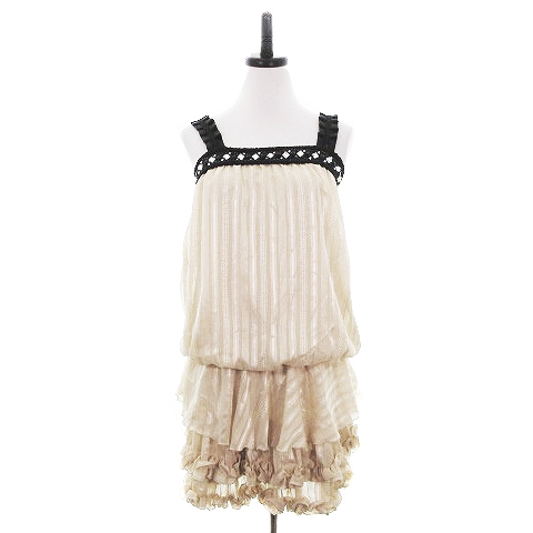 アクシーズファム Axes Femme ワンピース キャミワンピ ミニ 薄手 ストライプ ビジュー M ベージュ 黒 ブラック Ck レディース 192 ベクトルパーク