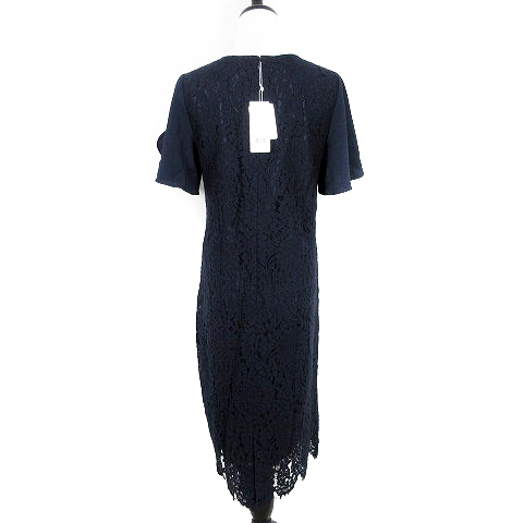 未使用品 インデックス Index ワンピース ミモレ丈 半袖 クルーネック 薄手 バックファスナー 切替 シフォン レース M 紺 ネイビー Mm レディース 192 ベクトルパーク