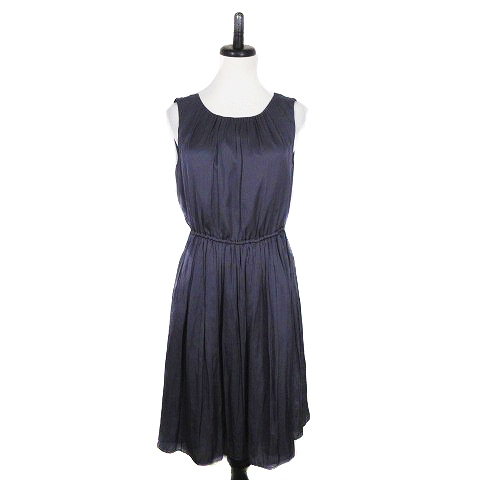 リエス Liesse ワンピース ひざ丈 ノースリーブ クルーネック 薄手 ギャザー 無地 3 青 ブルー グレー Ck レディース 192 ベクトルパーク