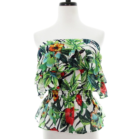 デュラス Duras カットソー チューブトップ フリル シャーリング 薄手 ボタニカル F 緑 グリーン トップス Mo レディース 192 ベクトルパーク