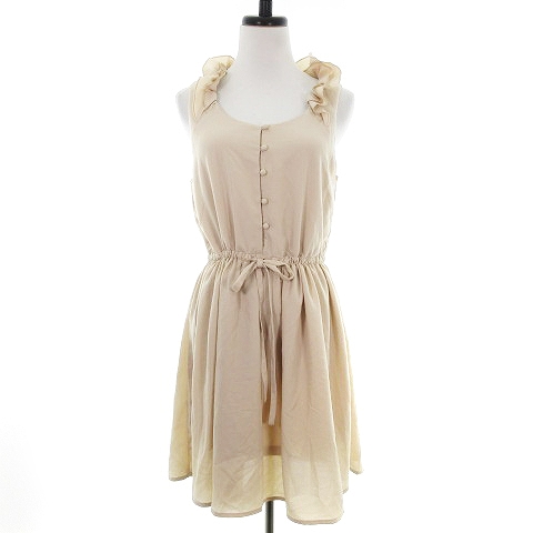 レトロガール Retro Girl ワンピース ミニ ノースリーブ クルーネック 薄手 リボン フリル 無地 M ベージュ Mo レディース 192 ベクトルパーク