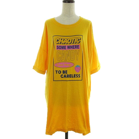 キャンディストリッパー Candy Stripper ワンピース Tシャツワンピ ミニ 七分袖 クルーネック 薄手 オーバーサイズ コットン プリント 2 黄 イエロー M2 レディース 192 ベクトルパーク