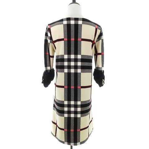 トッコ Tocco Closet ワンピース ひざ丈 七分袖 クルーネック リボン チェック ベージュ 黒 ブラック Mo レディース 192 ベクトルパーク