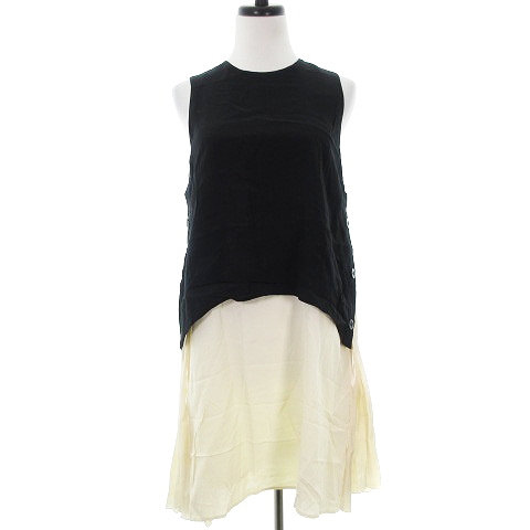 ミュラー オブ ヨシオクボ Muller Of Yoshiokubo Loveless ワンピース ミニ ノースリーブ クルーネック 薄手 切替 無地 38 黒 アイボリー ブラック Mo レディース 192 ベクトルパーク